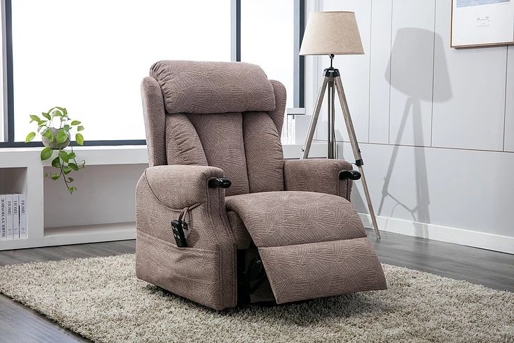 Product photograph of Gfa Denmark Riser Recliner Chair - Brushstroke Mocha Fabric from Choice Furniture Superstore.