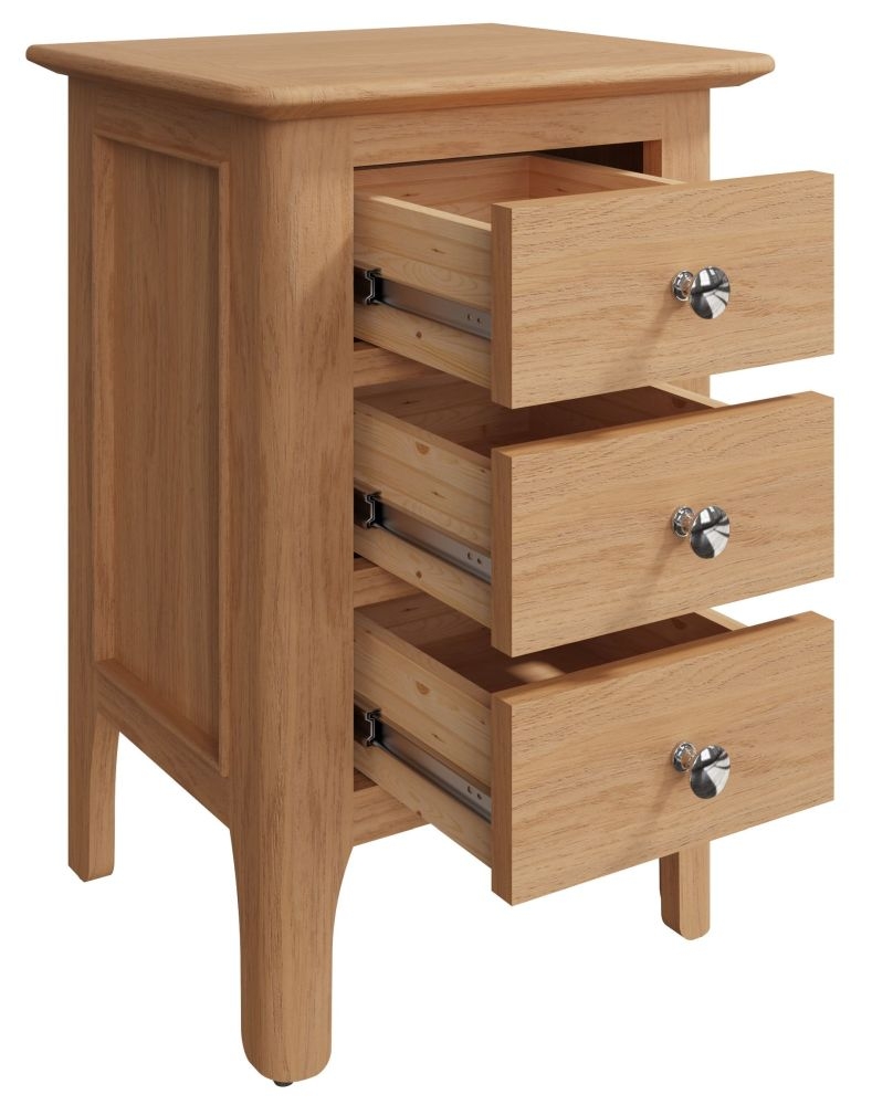 Product photograph of Appleby Oak 3 Drawer Narrow Bedside Cabinet from Choice Furniture Superstore.