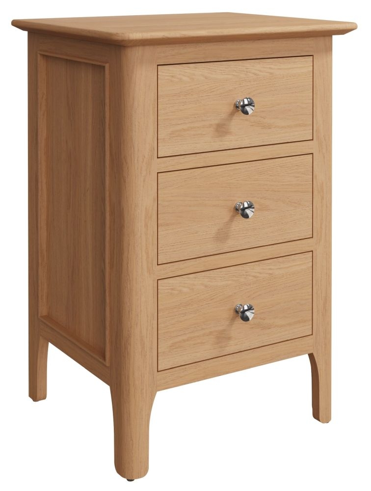 Product photograph of Appleby Oak 3 Drawer Bedside Cabinet from Choice Furniture Superstore.
