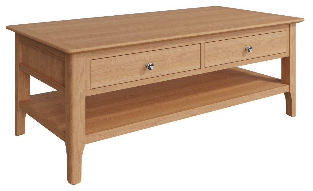 Product photograph of Appleby Oak 2 Drawer Coffee Table from Choice Furniture Superstore.
