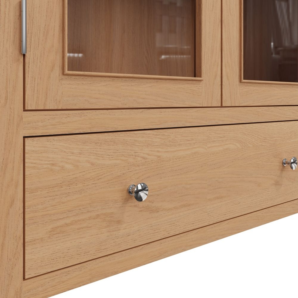 Product photograph of Appleby Oak 2 Door 1 Drawer Display Cabinet from Choice Furniture Superstore.