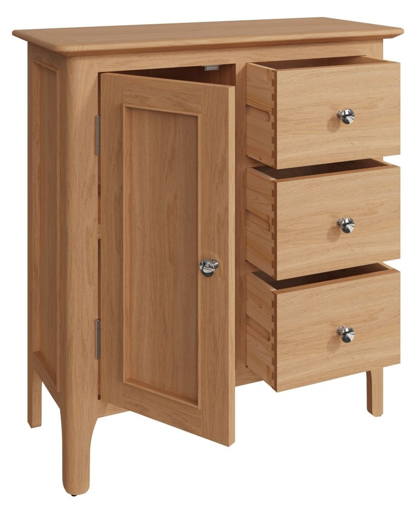 Product photograph of Appleby Oak 1 Door 3 Drawer Cupboard from Choice Furniture Superstore.
