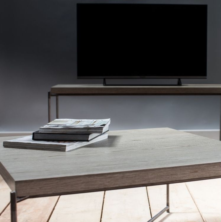 Product photograph of Gillmore Space Iris Weathered Oak Top Rectangular Coffee Table With Gun Metal Frame from Choice Furniture Superstore.