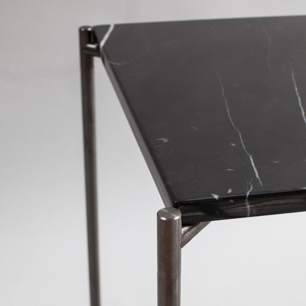 Product photograph of Iris Black Marble Large Console Table With Gun Metal Frame from Choice Furniture Superstore.