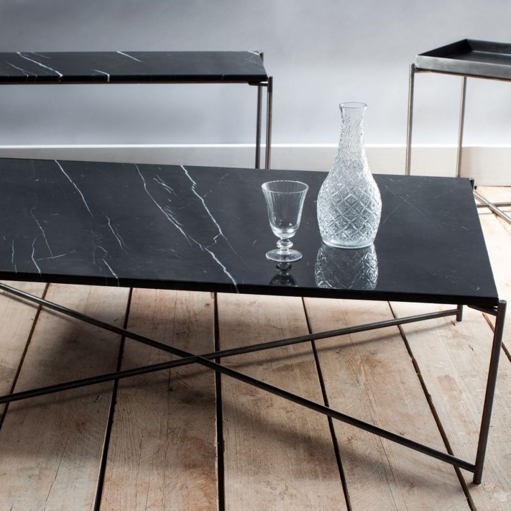 Product photograph of Iris Black Marble Large Console Table With Gun Metal Frame from Choice Furniture Superstore.