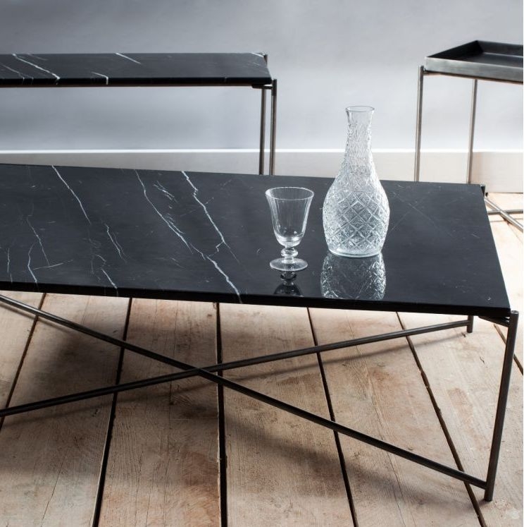 Product photograph of Gillmore Space Iris Black Marble Top Rectangular Side Table With Gun Metal Frame from Choice Furniture Superstore.