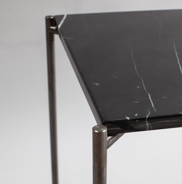 Product photograph of Gillmore Space Iris Black Marble Top Square Side Table With Gun Metal Frame from Choice Furniture Superstore.