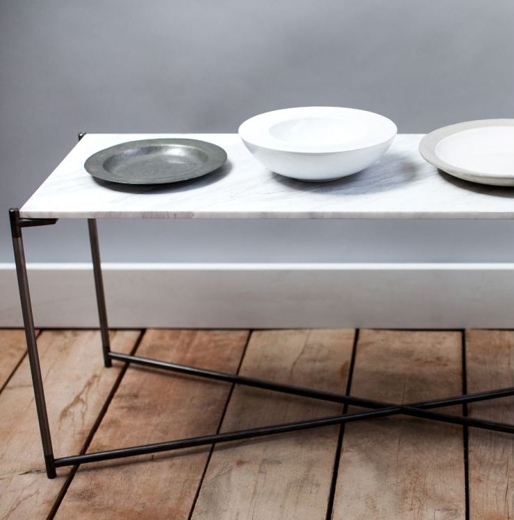 Product photograph of Iris White Marble Low Console Table With Gun Metal Frame from Choice Furniture Superstore.