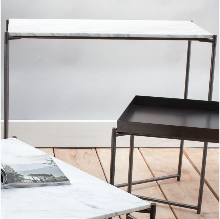 Product photograph of Iris White Marble Large Console Table With Gun Metal Frame from Choice Furniture Superstore.