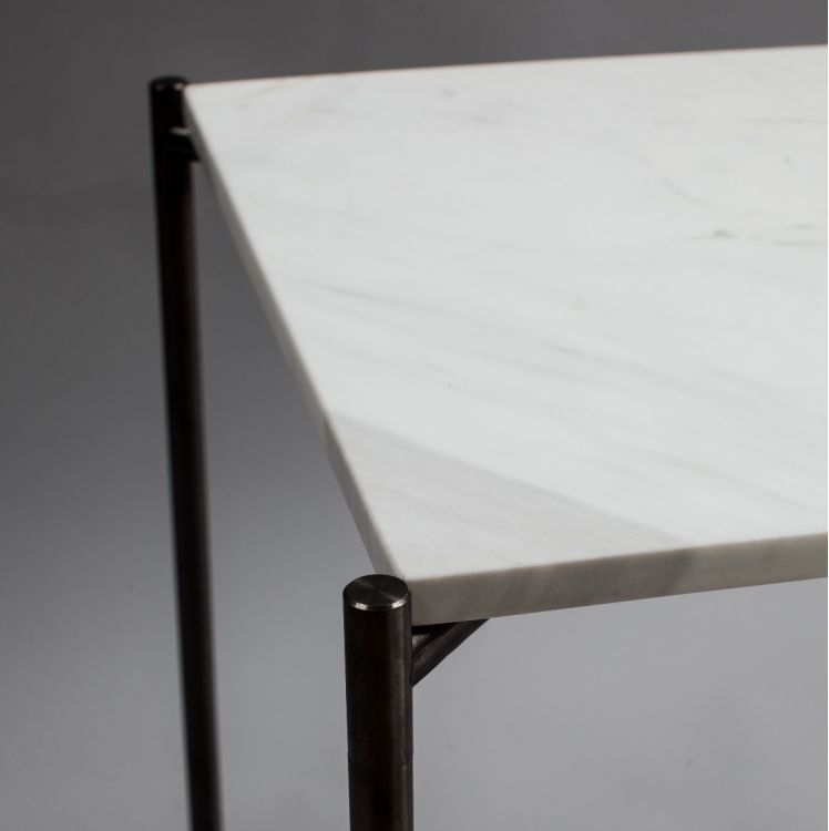 Product photograph of Gillmore Space Iris White Marble Top Square Side Table With Gun Metal Frame from Choice Furniture Superstore.