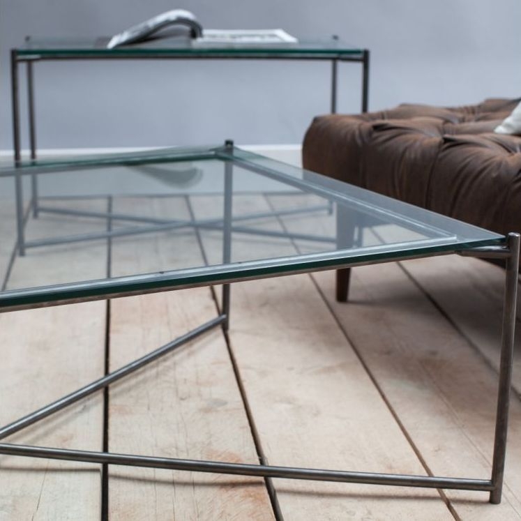 Product photograph of Iris Clear Glass Low Console Table With Gun Metal Frame from Choice Furniture Superstore.