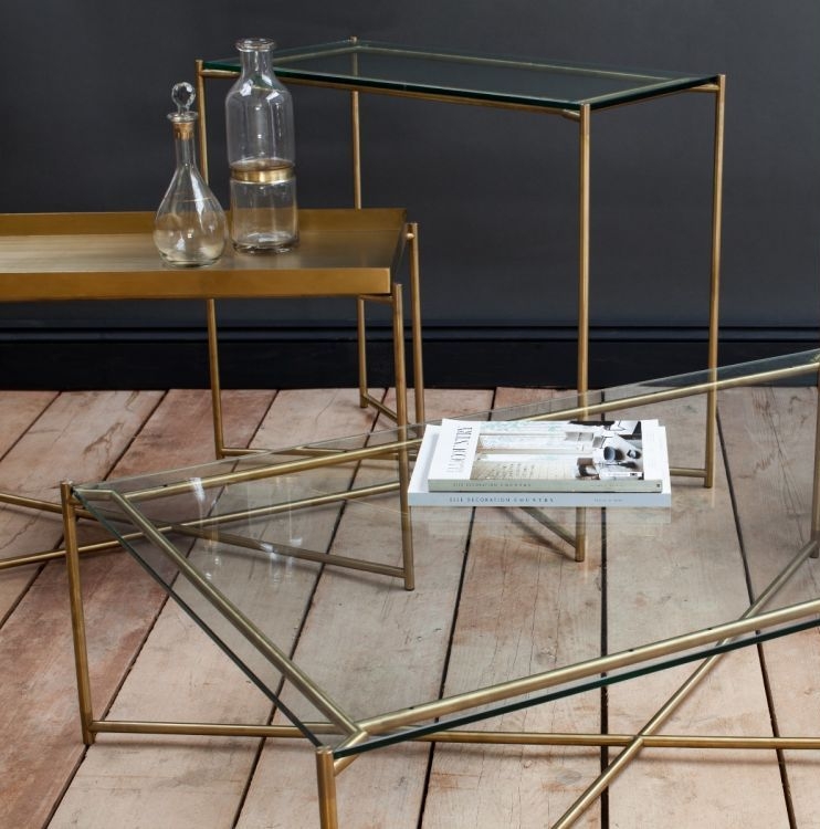 Product photograph of Iris Gun Metal Tray Side Table With Brass Frame from Choice Furniture Superstore.