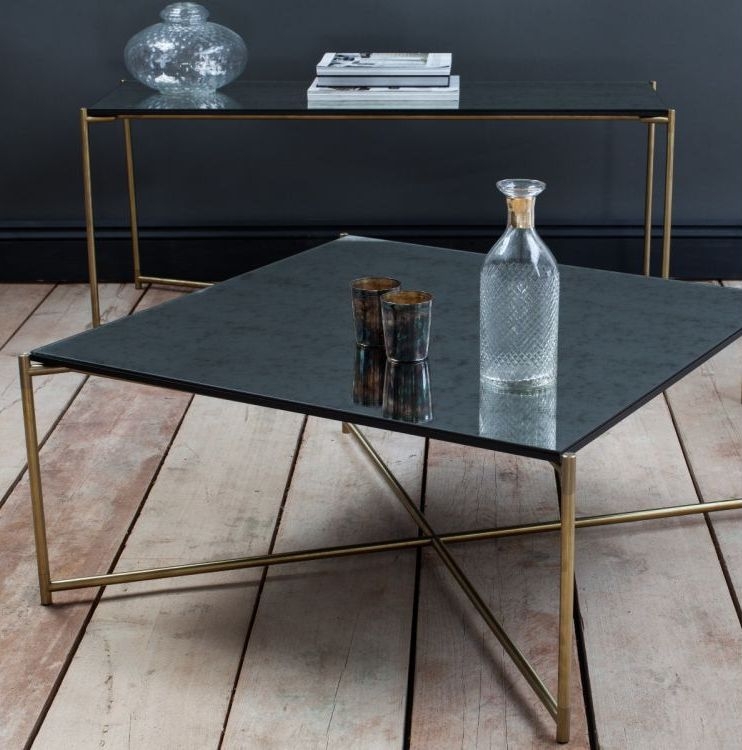 Product photograph of Gillmore Space Iris Weathered Oak Large Console Table With Brass Frame from Choice Furniture Superstore.