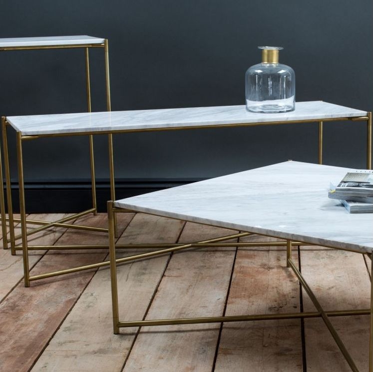 Product photograph of Gillmore Space Iris Antiqued Glass Top Large Console Table With Brass Frame from Choice Furniture Superstore.