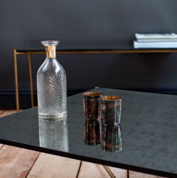 Product photograph of Gillmore Space Iris Antiqued Glass Top Rectangular Side Table With Brass Frame from Choice Furniture Superstore.