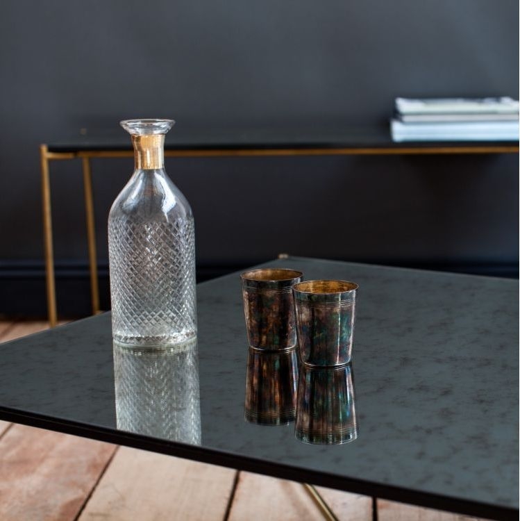 Product photograph of Iris Antiqued Glass Square Coffee Table With Brass Frame from Choice Furniture Superstore.