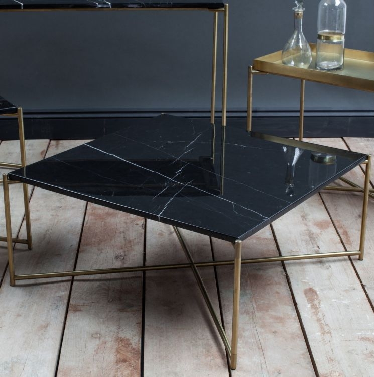 Product photograph of Gillmore Space Iris Black Marble Top With Brass Frame Coffee Table - Rectangular from Choice Furniture Superstore.