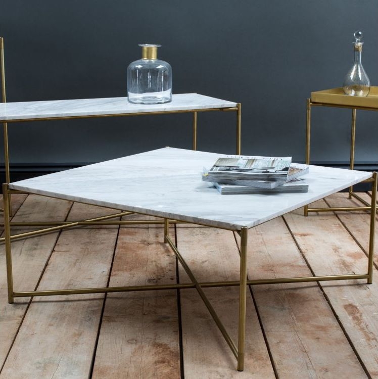 Product photograph of Gillmore Space Iris White Marble Top Rectangular Coffee Table With Brass Frame from Choice Furniture Superstore.