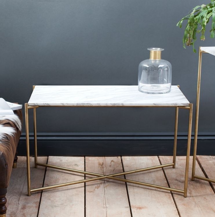 Product photograph of Gillmore Space Iris Clear Glass Top Rectangular Side Table With Brass Frame from Choice Furniture Superstore.